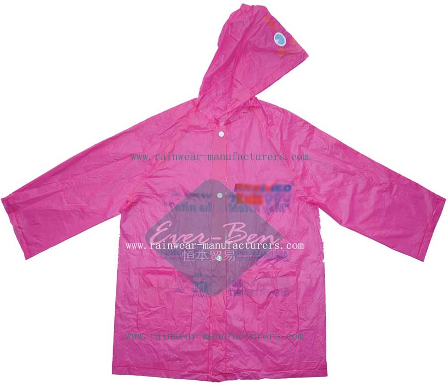 Pink PVC rain gear for women-Girls PVC festival rain mac manufactory-kids rain gear